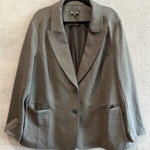 DG2 Diane Gilman Ponte Knit Boyfriend Blazer Gray Stretch Comfort 2X